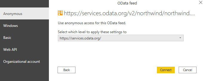 Step 3 - Select the level for OData Feed | OData to Power BI Desktop | Hevo Data
